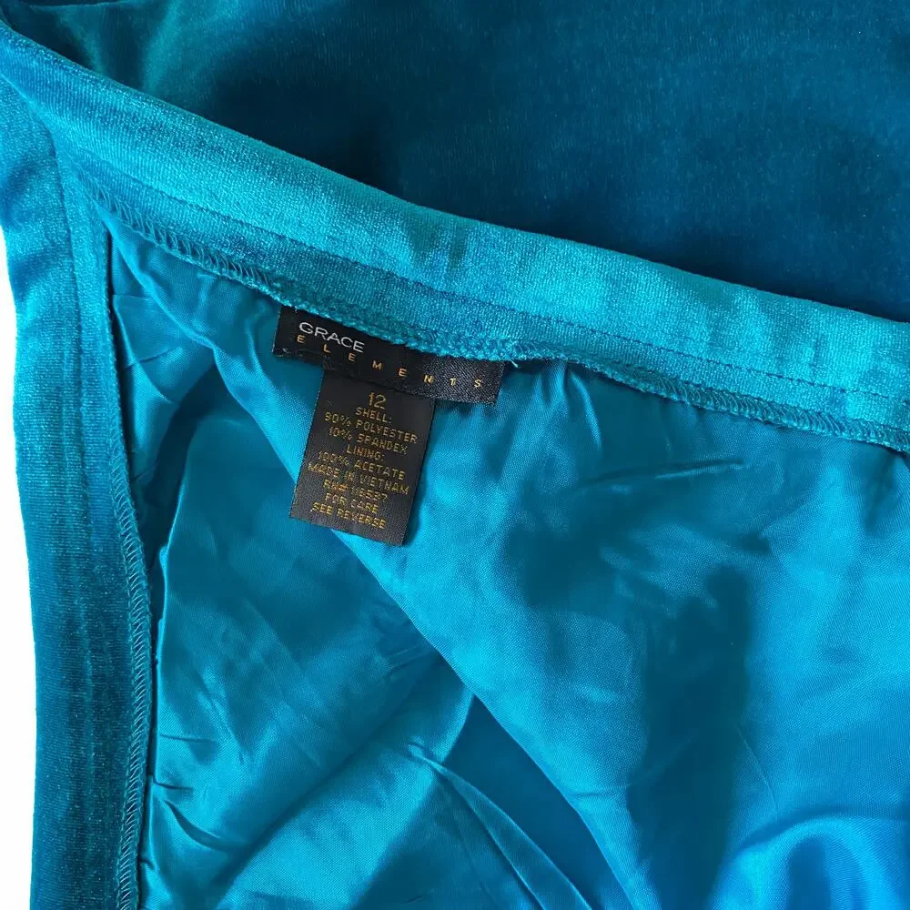 Grace Elements Simply Perfect Teal Soft Velvet Ruffle Hem Knee Length Skirt : 12 - Picture 8 of 12